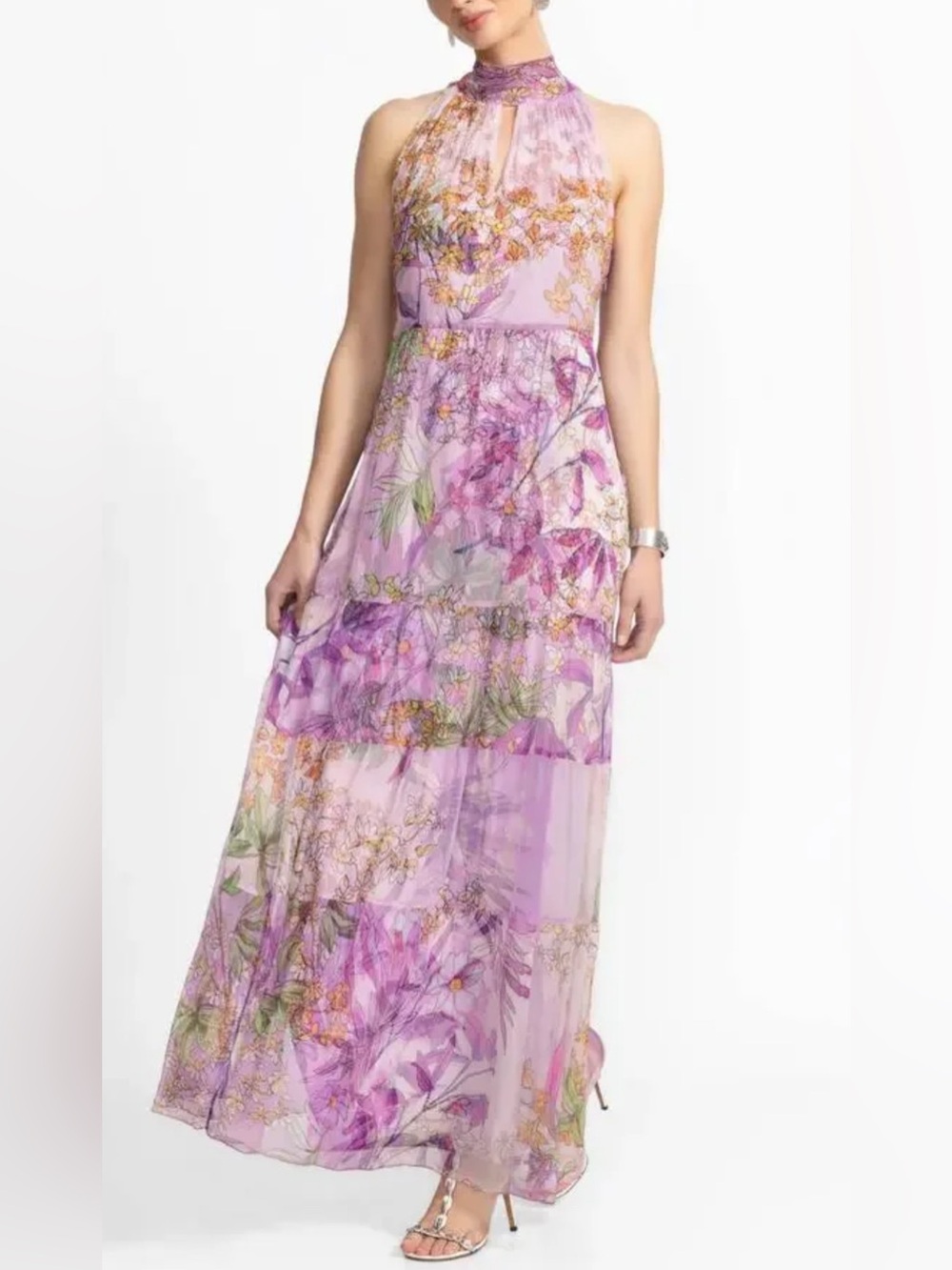 Johnny Was RIONA HALTER MAXI DRESS Lilac Floral Halter Maxi Dress
